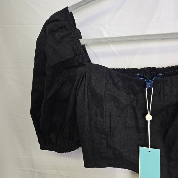 Shore Puff Sleeve Linen Blend Crop Top, Black, Women's‎ Size Small, NWT $110 - Picture 2 of 9